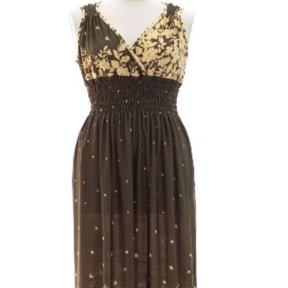 🟡Brown & Tan Floral Print Maxi Dress - Plus - Picture 2 of 3